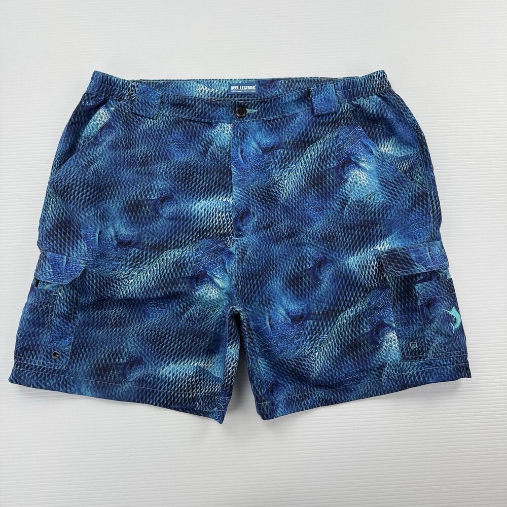 Reel Legends Fish Scale Cargo Shorts Mens XL Blue Fishing Performance